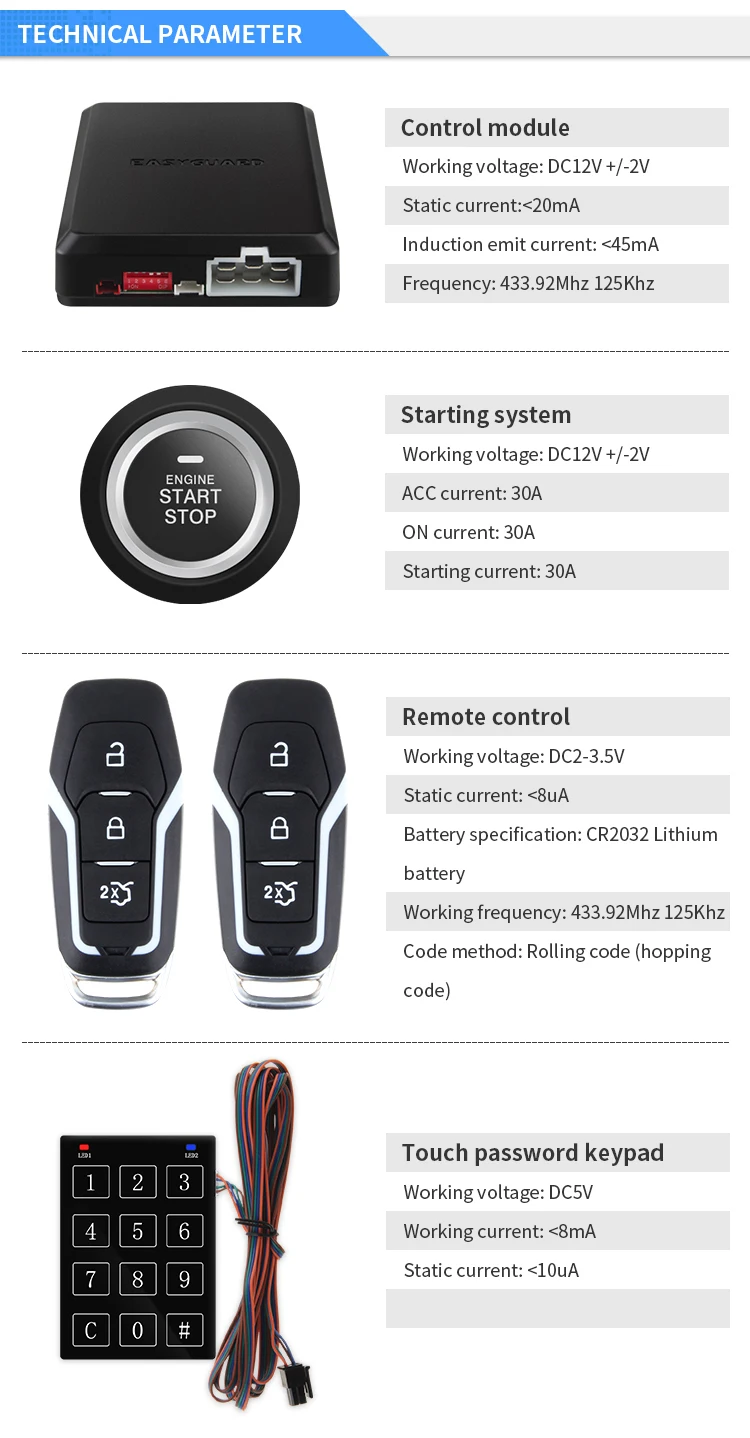 EASYGUARD автомобильный комплект для запуска без ключа pke сигнализация для входа без ключа с автоматическим запуском кнопка запуска двигателя система блокировки центра автомобиля DC12V