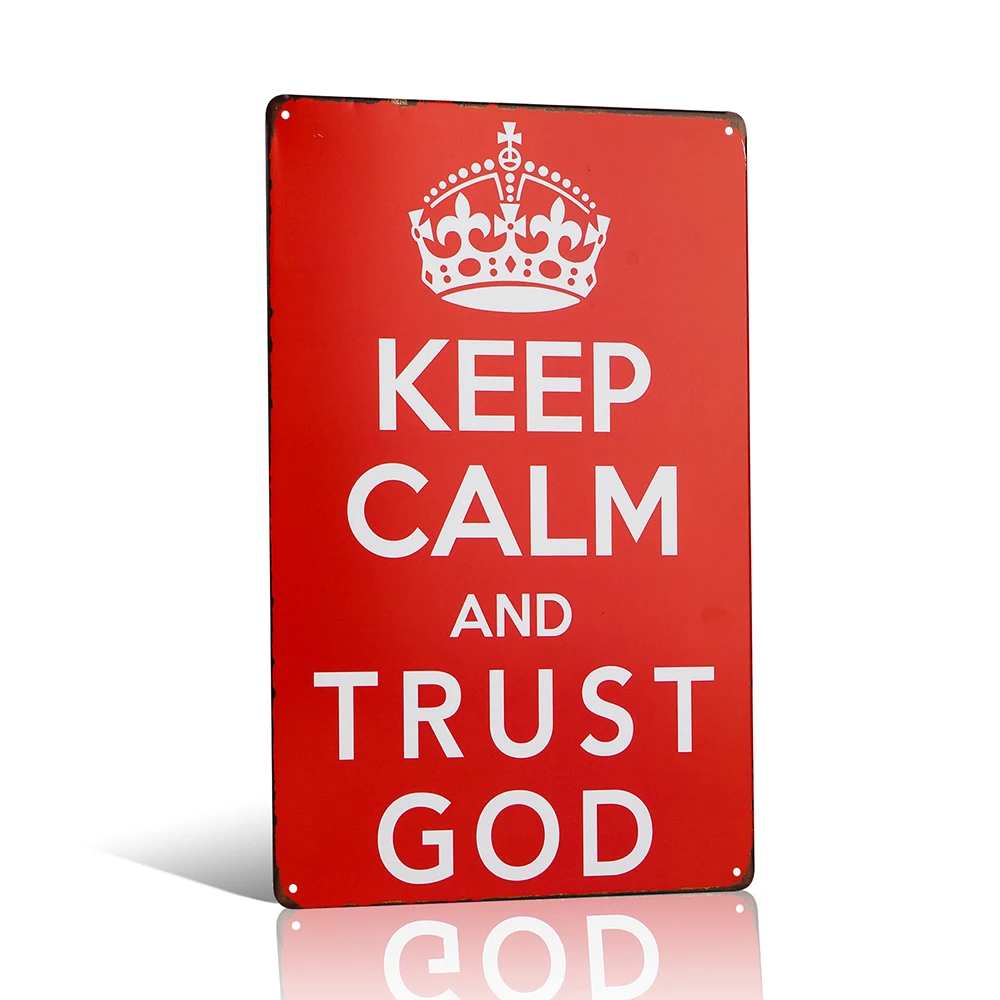 

Tin Sign 20 x 30 cm Curved Keep Calm and Trust GOD Decorative Wall Plaue Sign