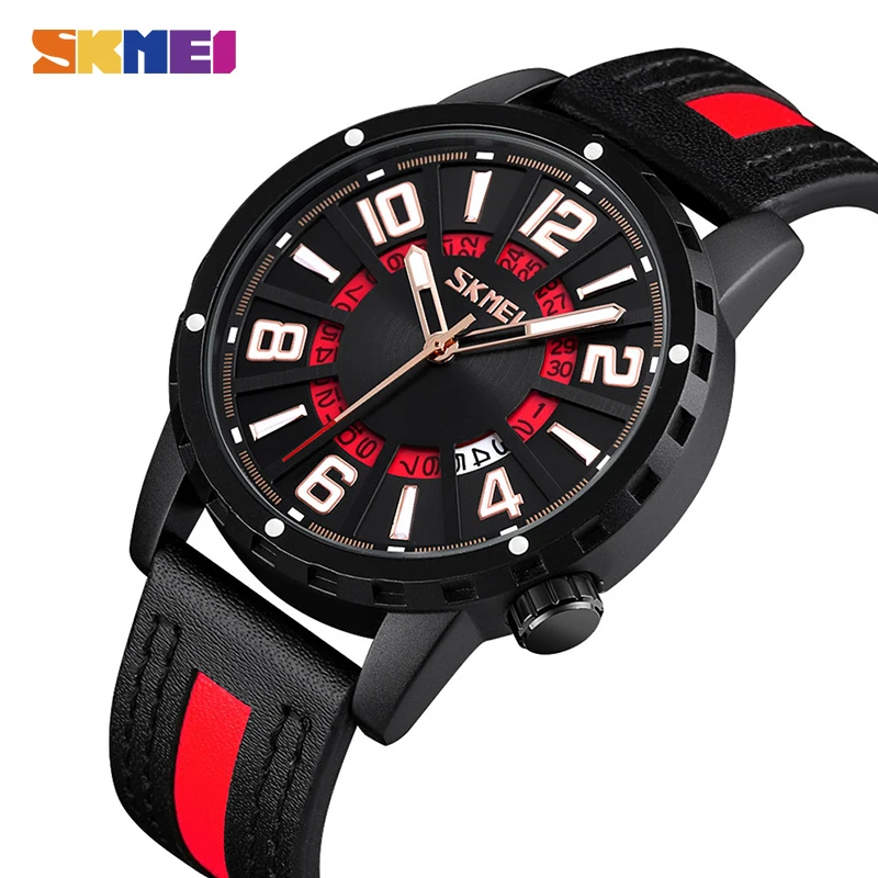 SKMEI Japan Quartz movement Men Sport Watches Casual Leather Strap Male Waterproof Wristwatch Time Date Clock montre homme 9202