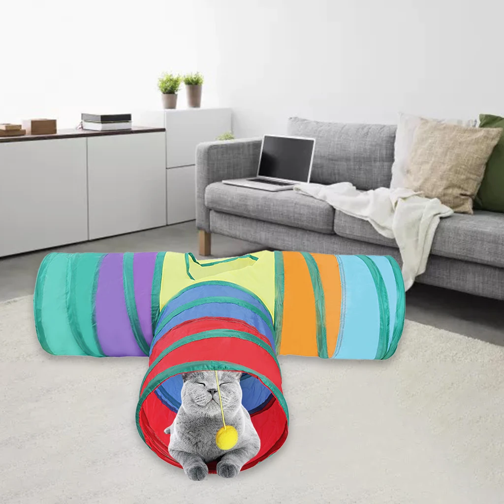 

Cat Tunnel Tube Folding Tunnel Toys Collapsible Interactive Tube for Pet Cat Play Tent with Plush Ball Pet Supplies
