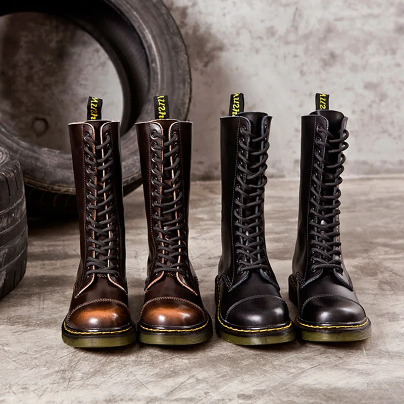Высокие сапоги на шнуровке Короткие Женские мотоциклетные ботинки низком