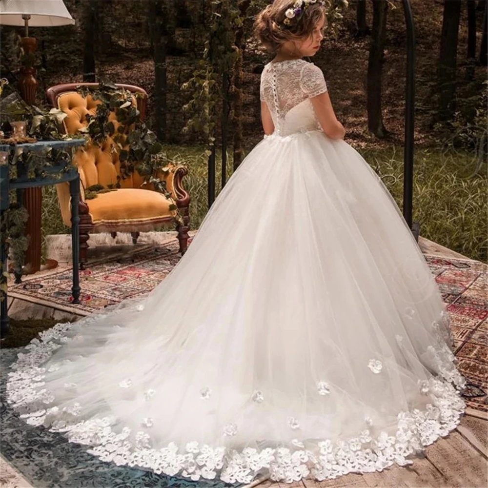 Цветочные платья для девочек на свадьбу с 3D цветочным аппликацией кружевное