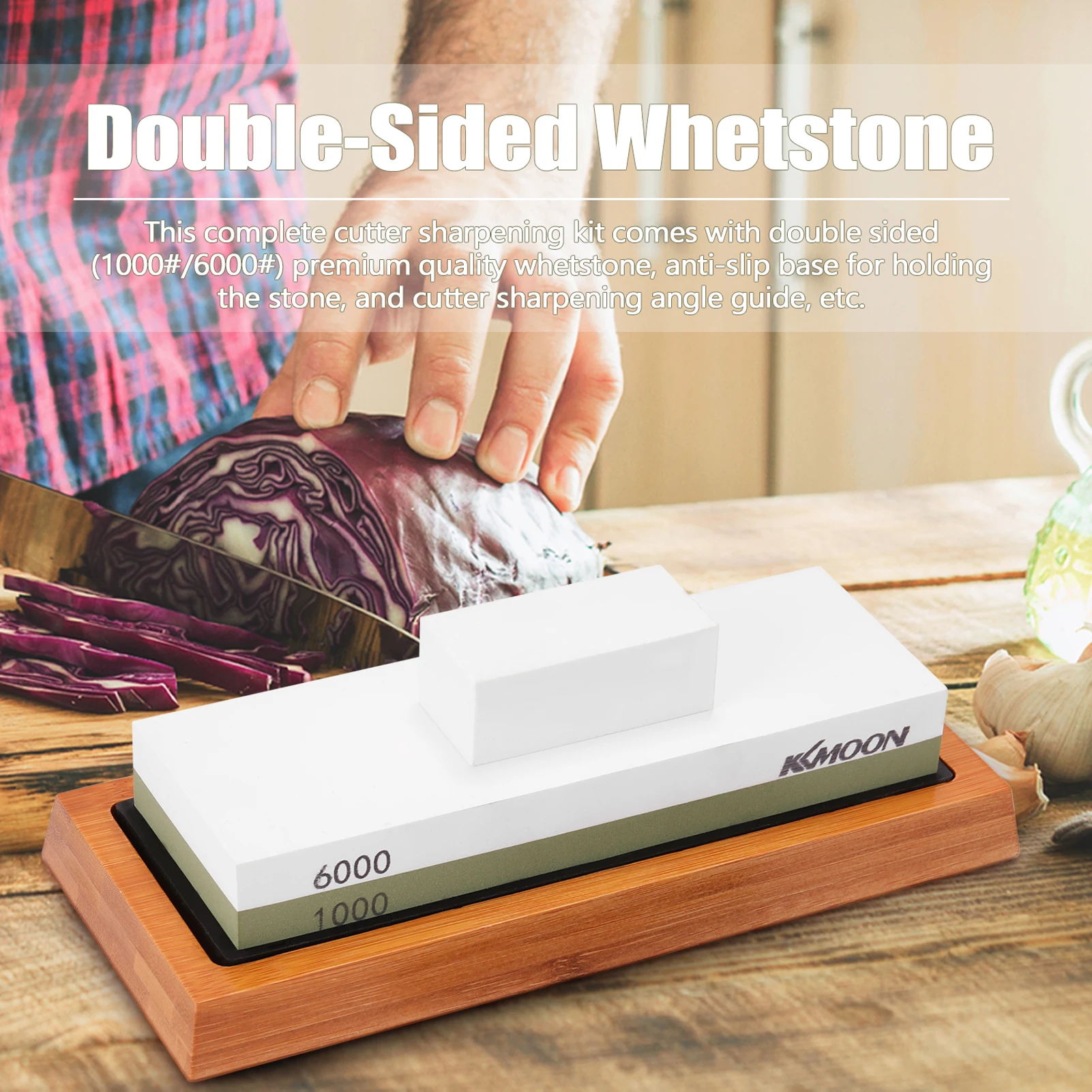 

1000#/6000# Premium Whetstone Cut Sharpening Stone Set Sharpener for All Blade Non Slip Base Cutter Sharpener