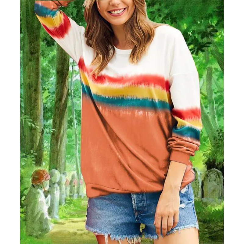 Осенняя футболка с длинным рукавом Женская Повседневная Camiseta Mujer топы Футболка Ropa Harajuku полосатая футболка Blusas Женская водолазка женская одежда - Цвет: C orange