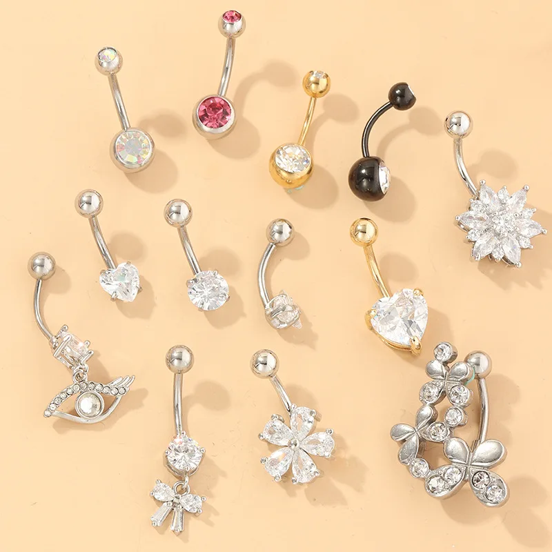 Серьги кольца из титана для пирсинга пупка с двойным Цирконом|Украшения тела| |