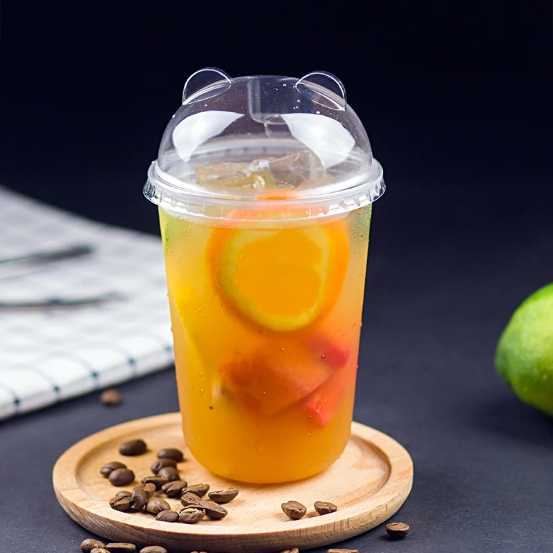 50pcs 90 caliber U-shaped thick cold drink packaging cups 400ml 500ml 700ml diposable juice coffee milk tea plastic cup with lid | Дом и сад