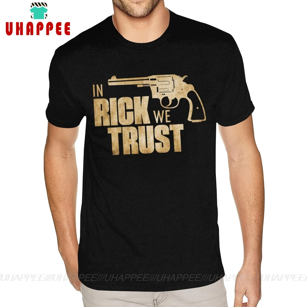 Мужская футболка с надписью Rick черная короткими рукавами и круглым