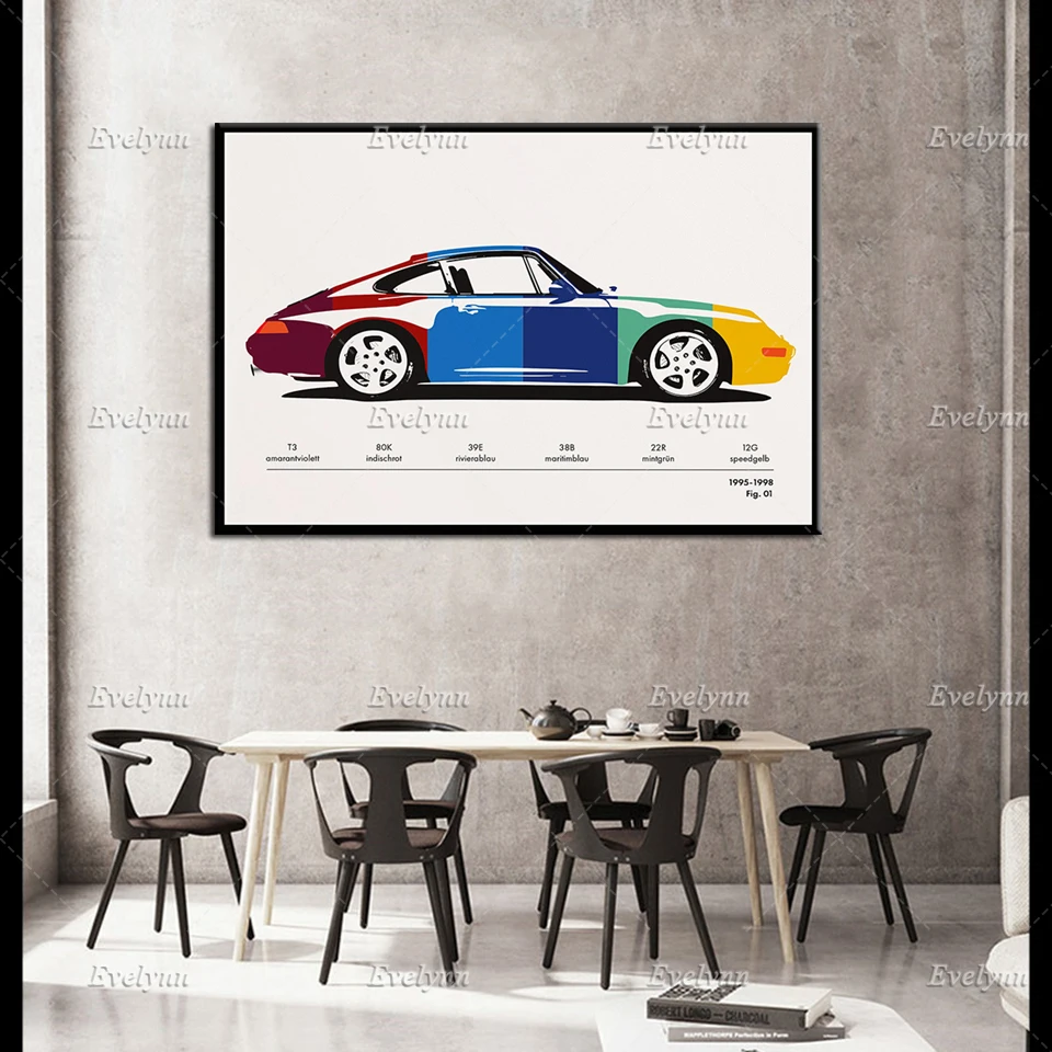 Porsche 911 993 цветные плакаты с Энди вархолом классический автомобиль Carrera Turbo водяным