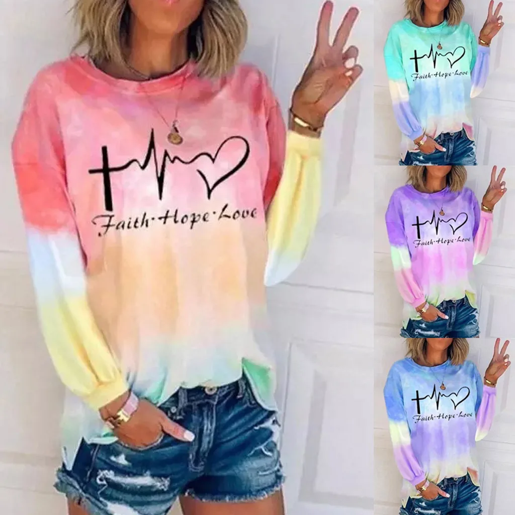 

Women Plus Size Sweatshirt Tie-dye stitching Printing Round Neck Long Sleeves Loose Fall 2020 Women Clothing A25