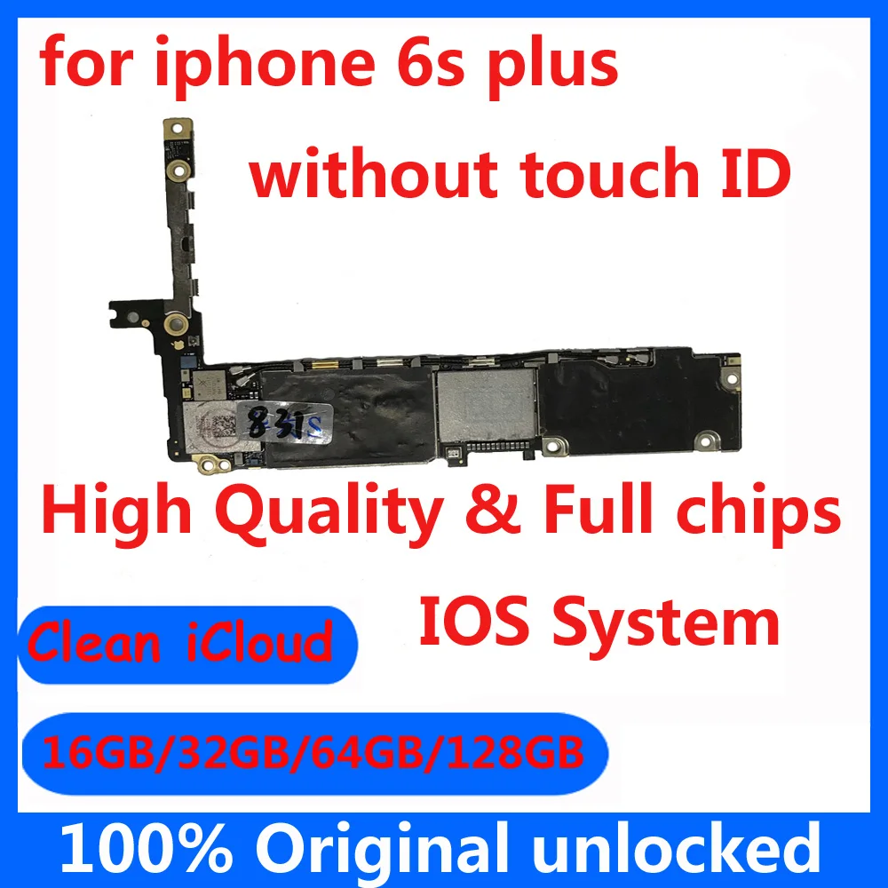 

Unlocked Motherboard for iphone 6splus 6sp with Full chips 16GB 32GB 64GB 128GB without fingerprint for iphone 6s plus Mainboard