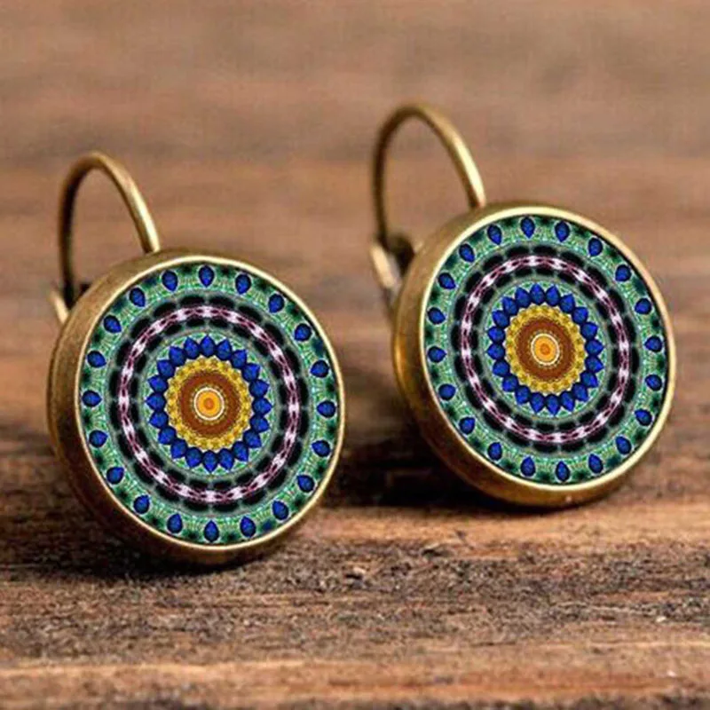 FSUNION Boho Цветочные Висячие серьги для женщин винтажные ювелирные изделия геометрический узор круглые серьги Bijoux boucles d'oreuilles bohemia