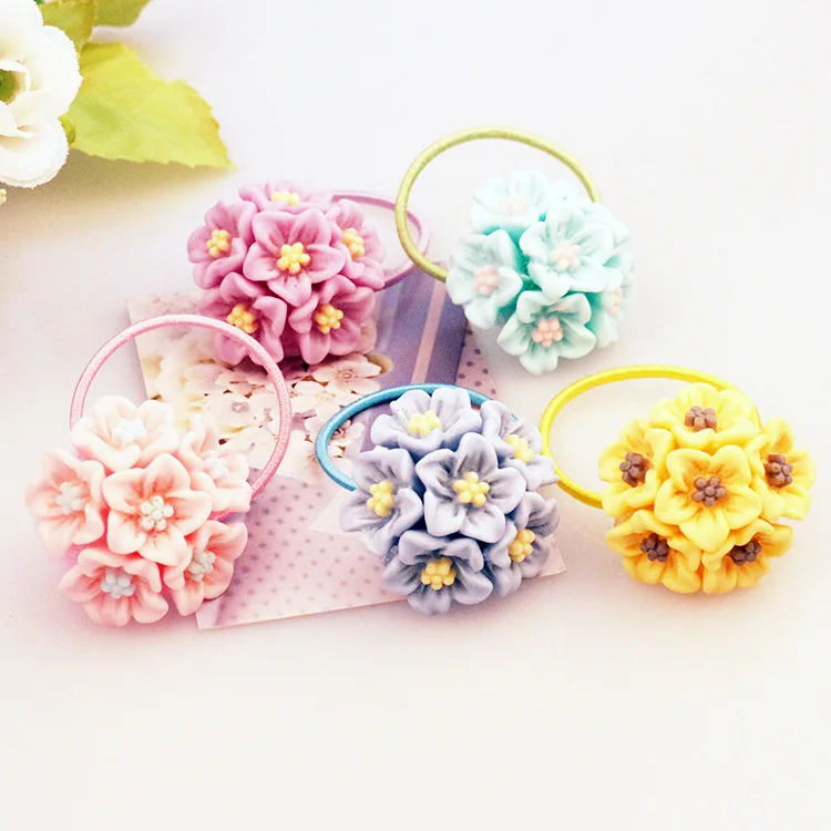 Fashion Girls Hair Accessories Rustic Small Fresh Flower Beaded Pearl Headband Rubber Band Elastic Bands |