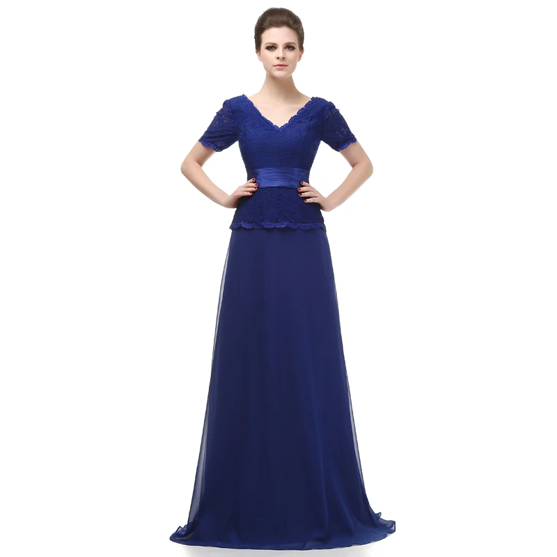 A-Line совок шеи длиной до пола шифон вечерние платья Мать невесты с кружевом и