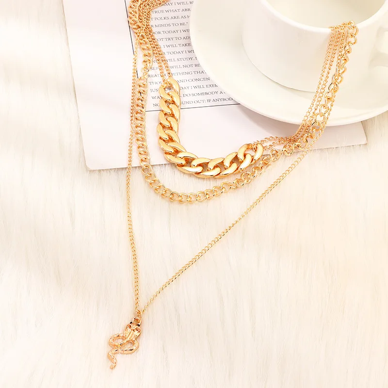 

Gold Female Snake Necklace Multi layer Thick Chunky Chain Necklace For Women Three Layers Gold Snake Necklace Jewelry Gifts