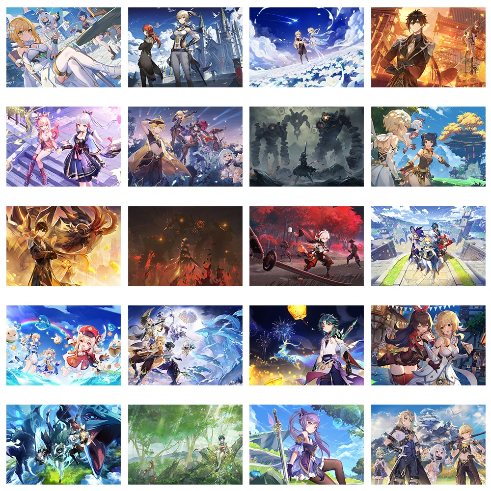 

20Pcs Genshin Impact Anime Mobile Social Game Poster High-gloss Photo Paper Printing High Quality HD Print Wall Stickers In Room