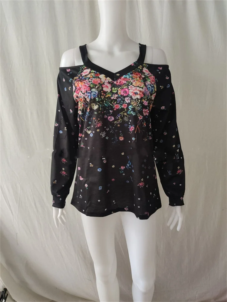 Женская Винтажная футболка с цветочным принтом элегантная повседневная длинным