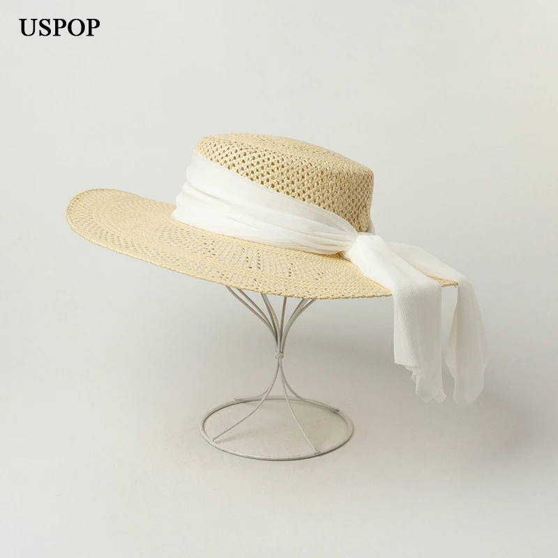 Шляпка от солнца USPOP с широкими полями женская Соломенная Панама вырезами и