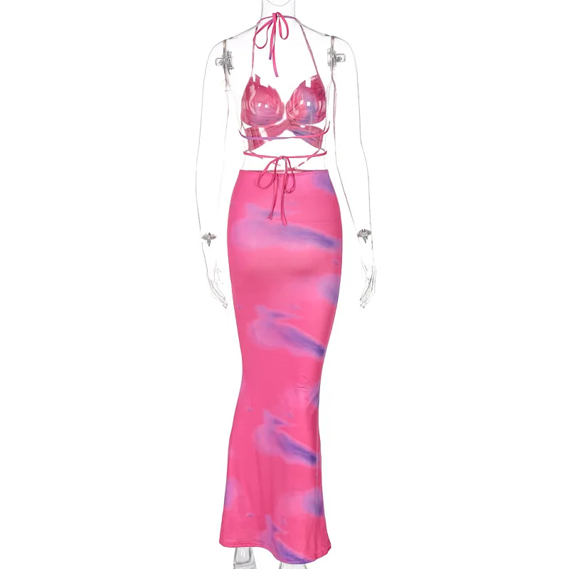 

Europe and the United States 2021 spring and summer women's new halter neck sexy halter cross strap dress