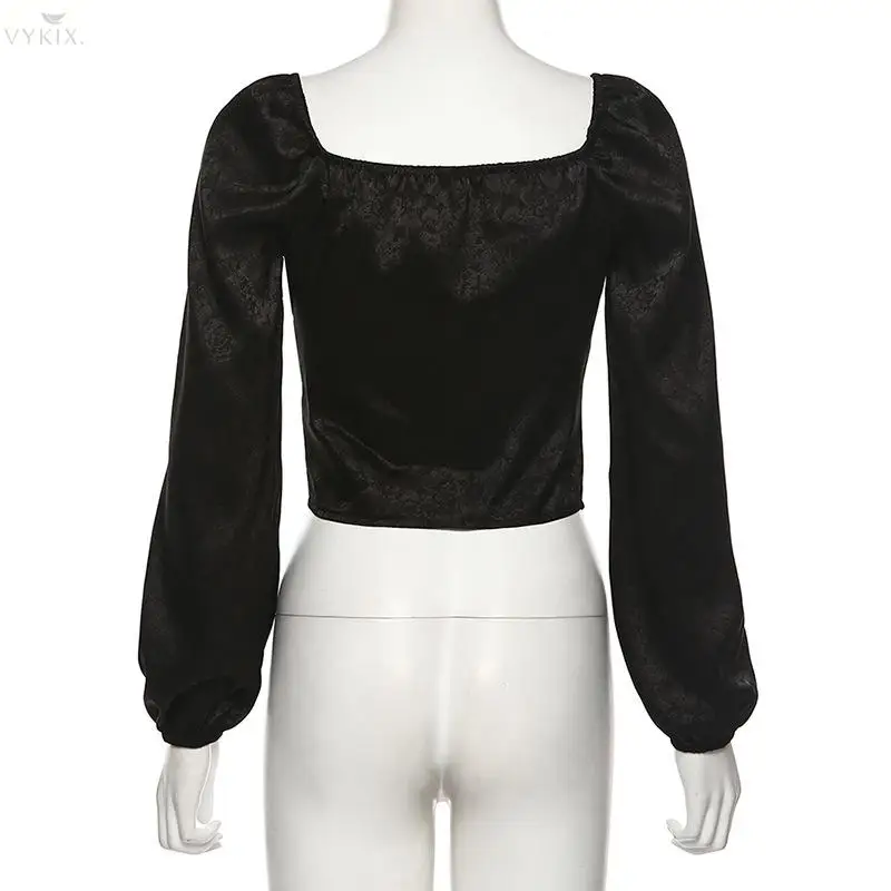 Женские блузки на шнуровке одежда с длинным рукавом и v-образным вырезом черная