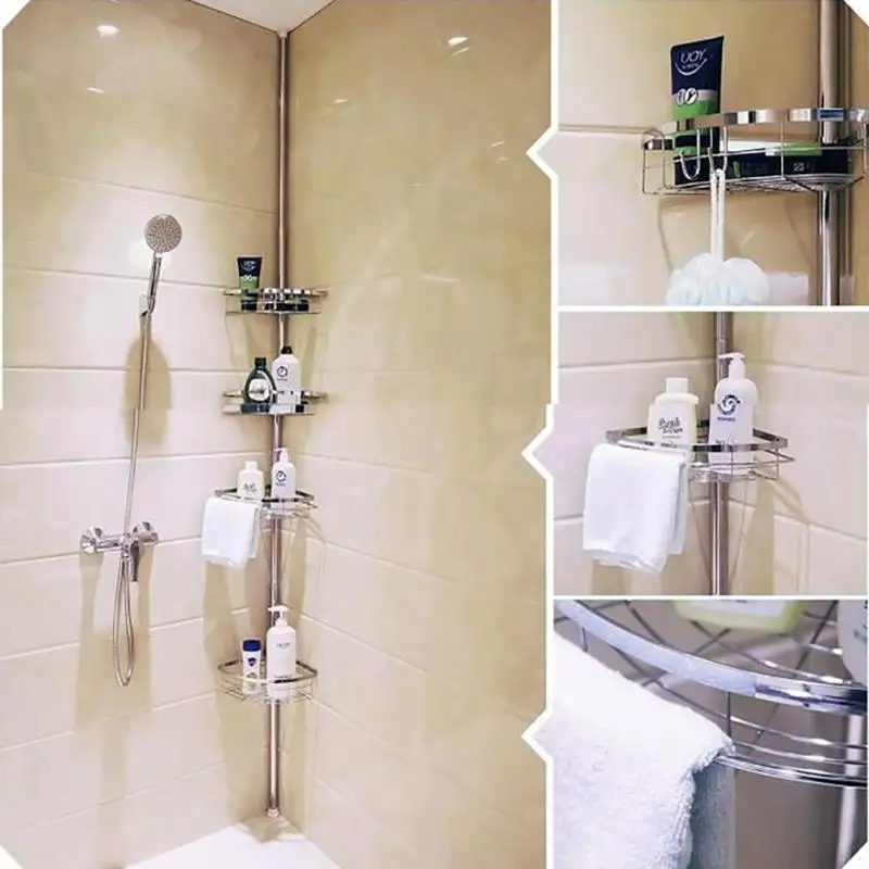 

Four Layer 280CM Rack Organizer Storage Holder Shower Shelf Bath Supplies Bathroom Shelf Corner Telescopic Towel Rack Corner HWC