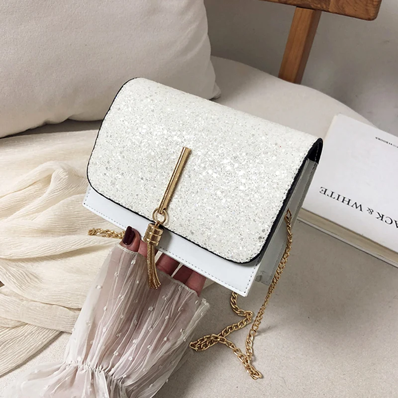 LTBOOS сумка с кисточкой на клапане Женская модная блестящая застежка из