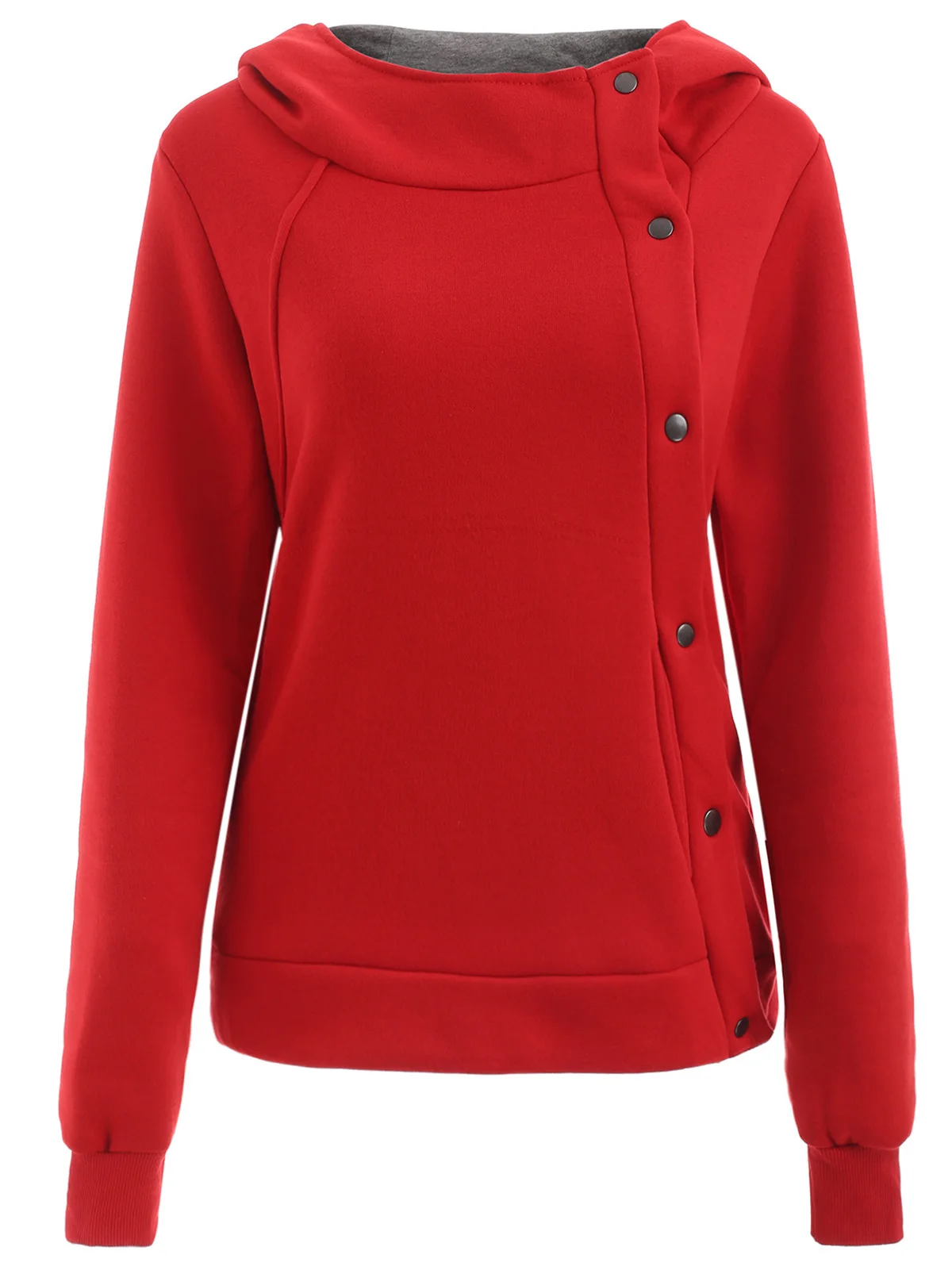 Розовый GAL металлические пуговицы пуловер с капюшоном для женщин длинным рукавом