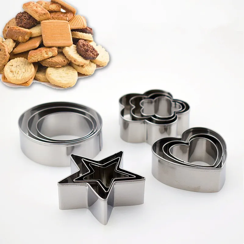 

3PCS Stainless Steel Fondant Cake Baking Mold Round/ Heart /Flower/ Star Shape Cookie Biscuit Cutter DIY Decorating Moulds