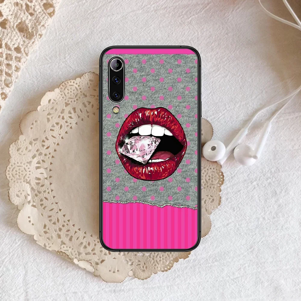 

Sexy red lips Phone case For Xiaomi Mi note 10 A3 9 MAX 3 A2 8 9 Lite Pro ultra black Coque Trend Waterproof Silicone Cover Tpu