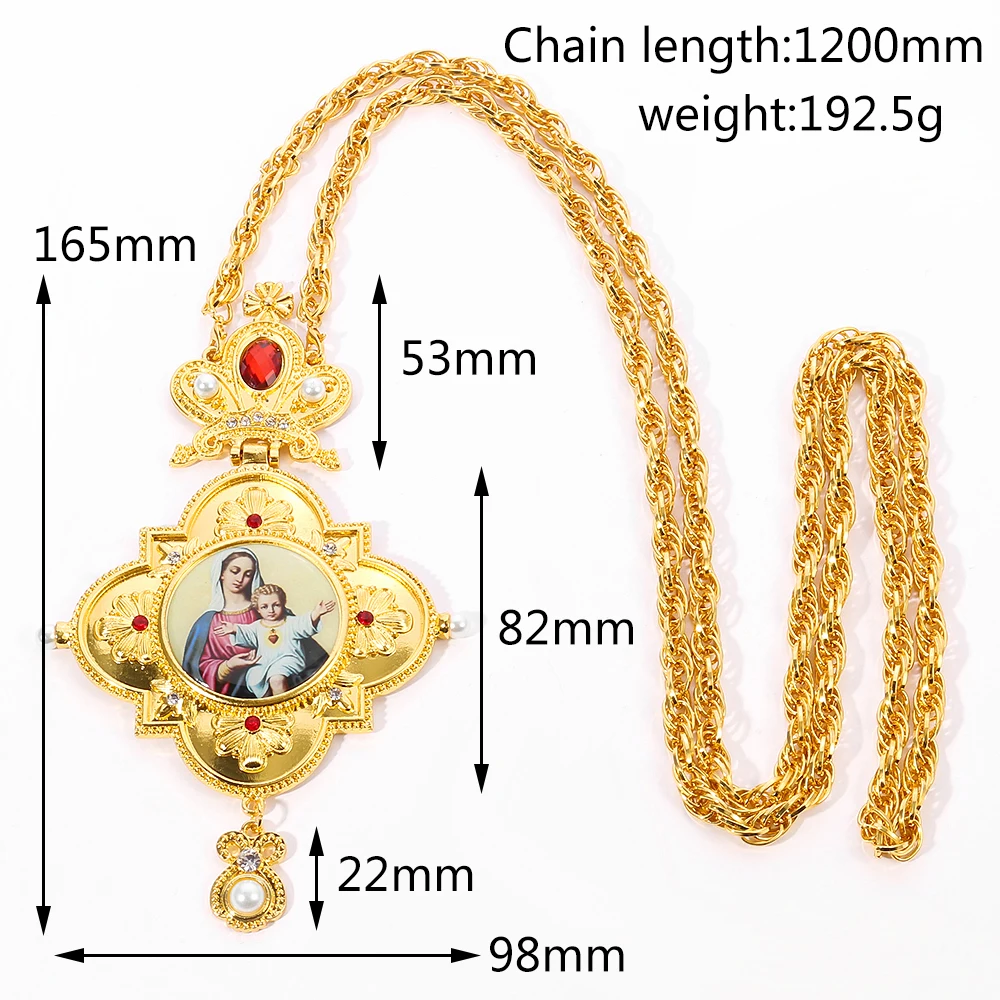 Virgin Mary Jesus Pectoral Cross Orthodox Crucifix Long Pendants Gold Religious Pastor Prayer Jewelry |