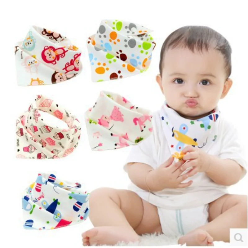 

2 Layer Newborn Cotton Bibs Soft Adjustable Water Proof Cartoon Animals Triangle Scarf for Cute Baby Feeding Cloth Bibs Fashion