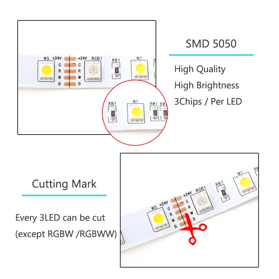 24V LED Strip 5050 DC 24V RGB WarmWhite 24 V 5 meter waterproof flexible Light stripe 60Led/m Led Tape lamp Ribbon tv backlight