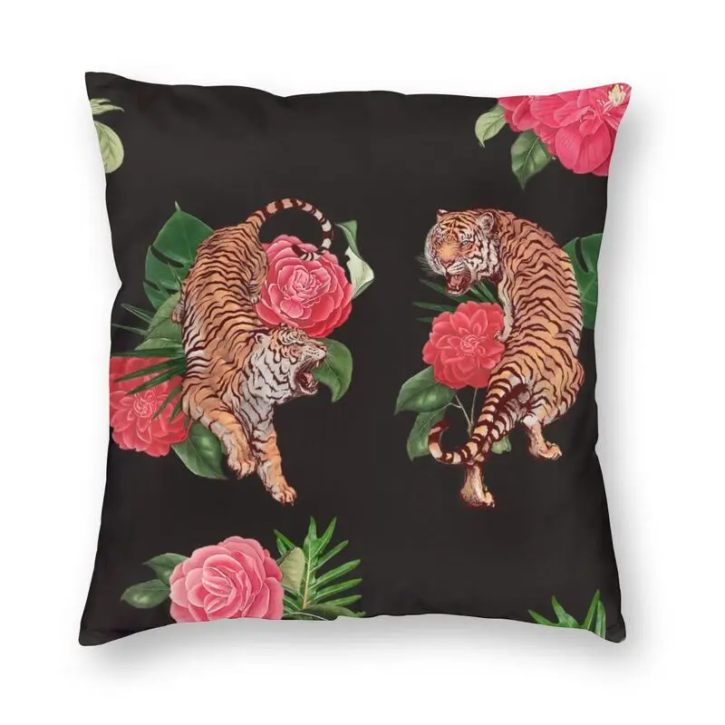 

Royal Tiger Flowers Pattern Cushion Cover Sofa Home Decorative Tropical Wild Animal Cat Tattoo Square Throw Pillow Case 45x45cm