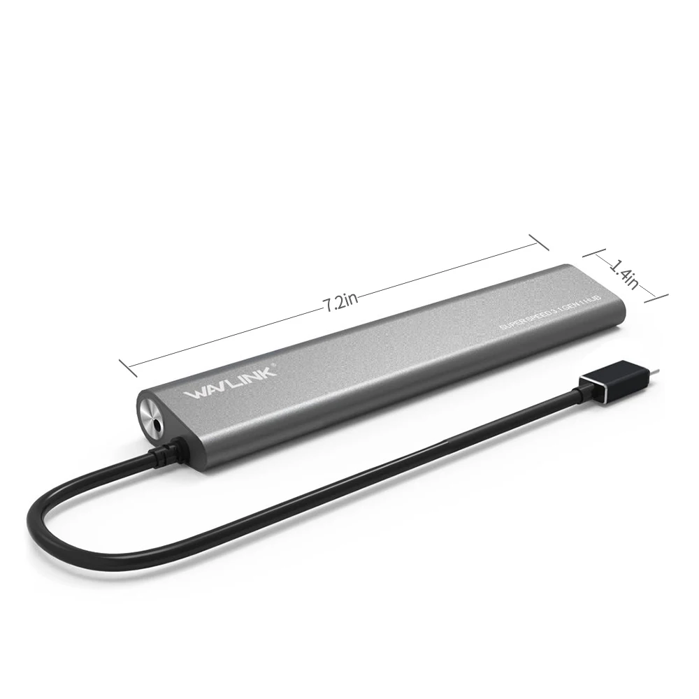 Wavlink USB 3,1 Тип-C кабель Алюминий до 7-Порты и разъёмы USB 3,0(USB 3,1 Gen 1) Данные USB хаб для портативных ПК компьютер с четырехъядерным процессором 5V 4A Мощность адаптер