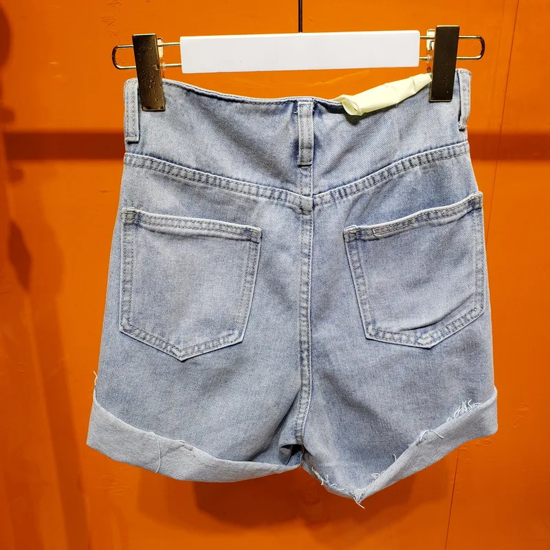 

Female Casual Sweet High Waist Jeans Slim Fit Push Up Sexy Streetwear Summer Hotpants Women Pocket Cargo Wide Leg Denim Shorts