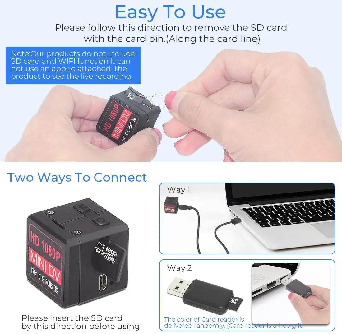 Невидимая портативная Магнитная камера ночного видения HD 1080P супер мини