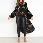 Богемная туника, женская блузка с принтом VONDA, винтажные праздвечерние асимметричные топы с длинным рукавом, пляжные длинные рубашки с разрезом, 2021