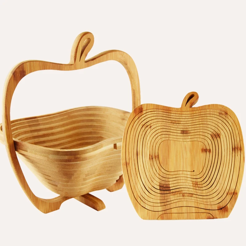 

Collapsible Apple Shaped Bamboo Basket Bamboo Fruit Baskets Foldable Kitchen Food Storage Tray Expandable Craft Ornaments