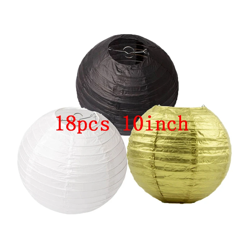 18pcs 10inch mix Ipalmay-золотые черно-белые подвесные круглые бумажные фонарики 8-10 дюймов для свадьбы или «нулевого дня рождения» события день рождения для улицы - Цвет: 18pcs 10inch mix