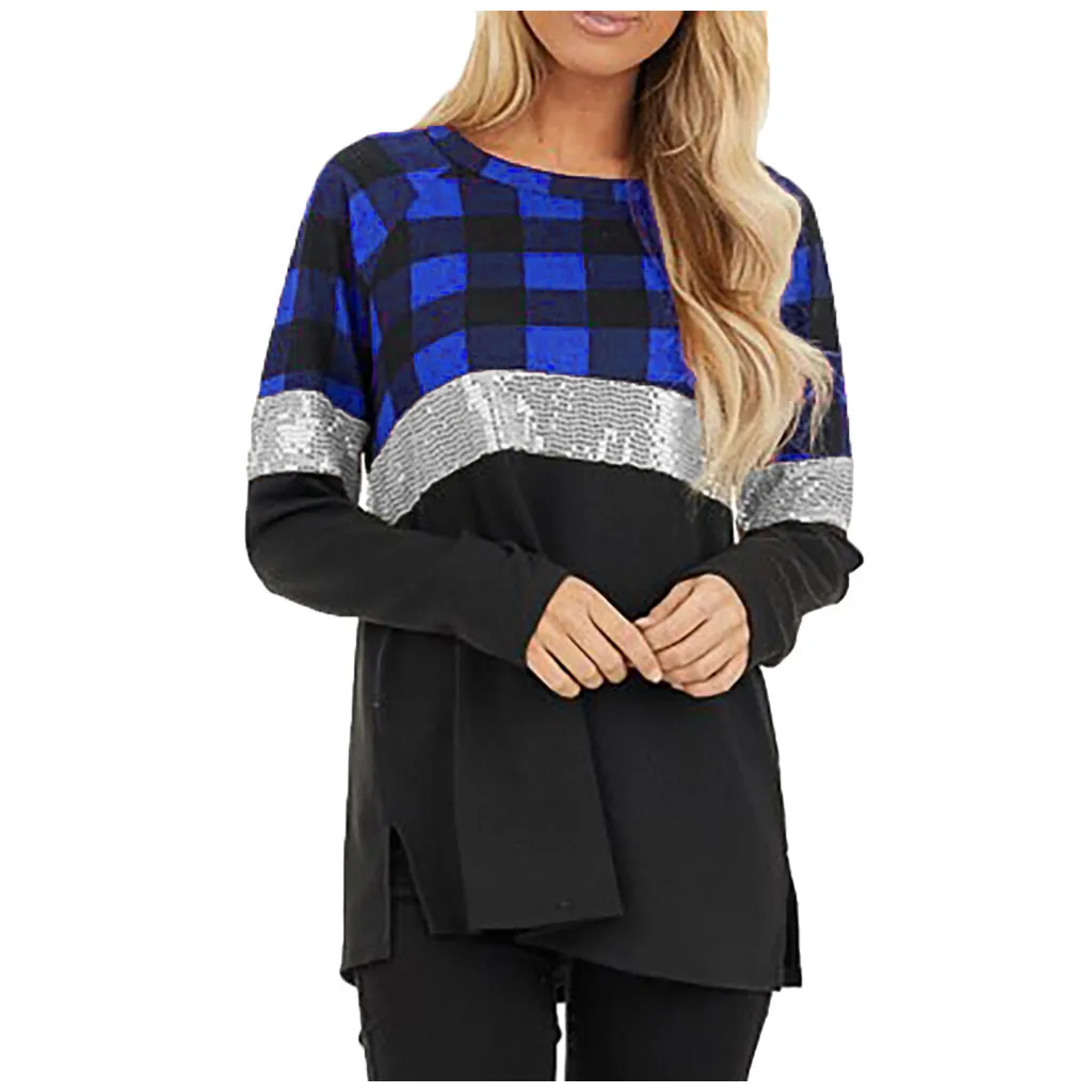 Женские топы с блестками рубашки сшитые блестящими длинными рукавами пуловер