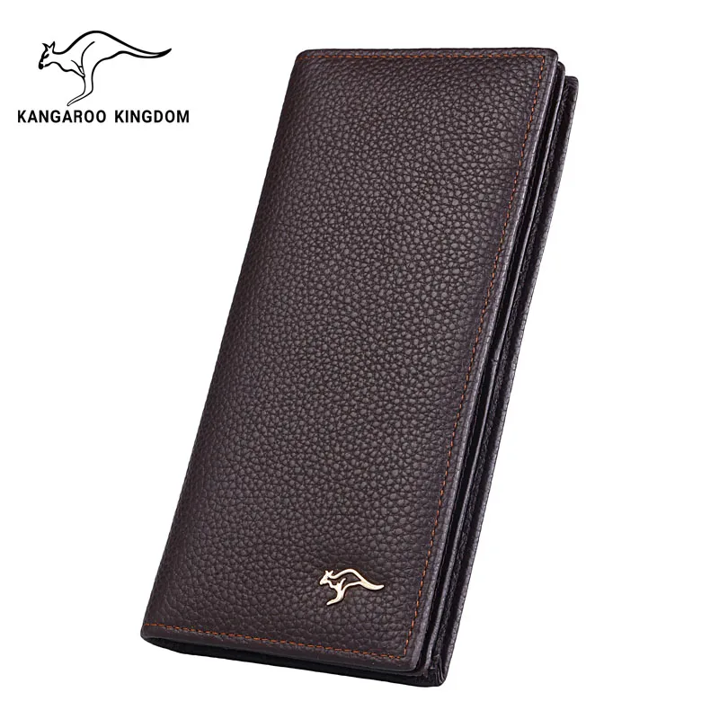 

Модные брендовые мужские кошельки KANGAROO KINGDOM из натуральной кожи, длинный тонкий кошелек двойного сложения, мужской кошелек с держателем для...