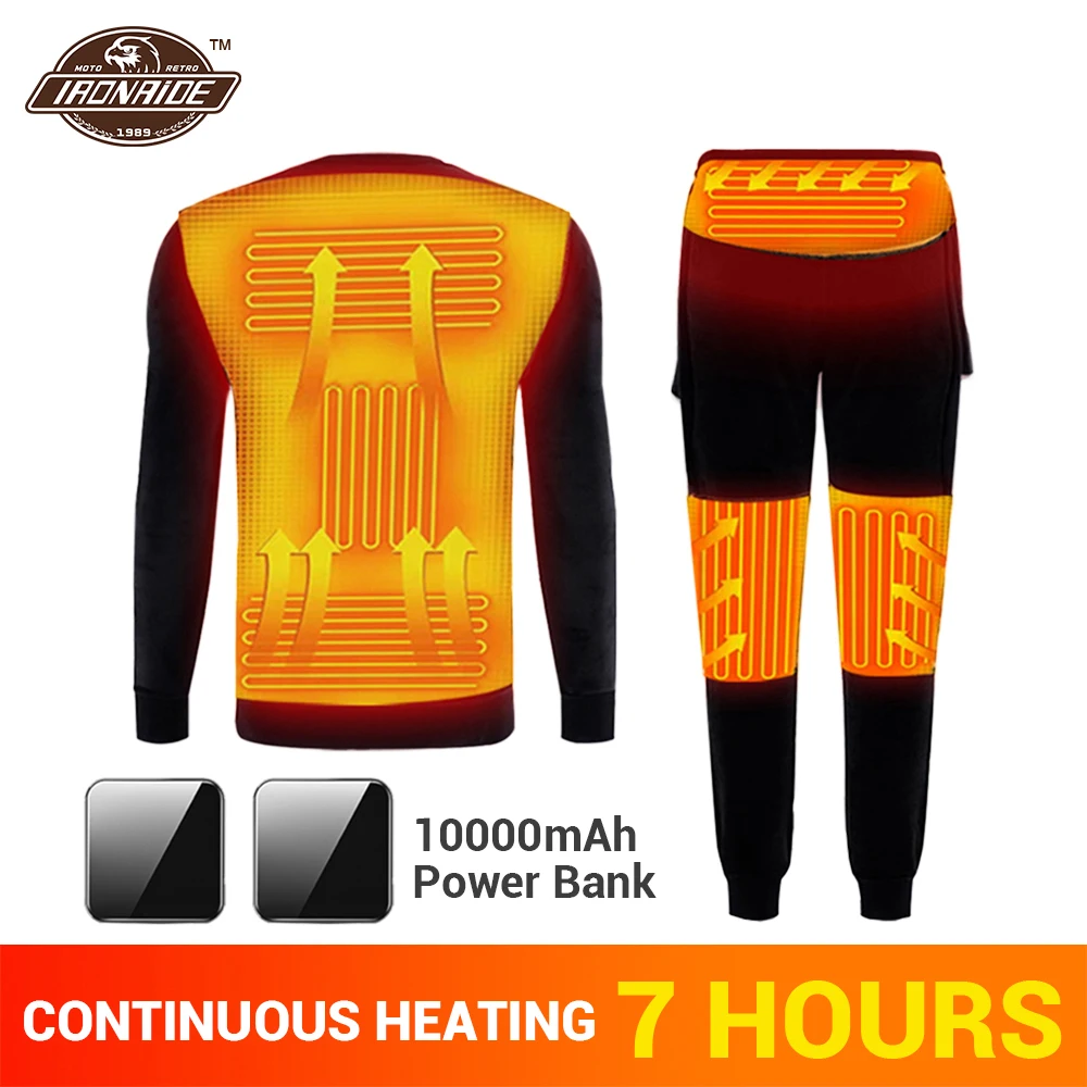 

Fleece Lined Heating Motorcycle Jacket +Pants Men Heated Underwear Set USB Electric Heated T-Shirts&Pants Suit For Winter