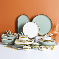 solid color ceramic gold inlay plate steak food plate nordic style tableware bowl dessert dish dinner dish dinnerware set