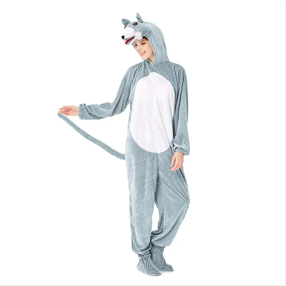 Животные кигуруми волк костюм для взрослых Для мужчин женщин фланель комбинезон