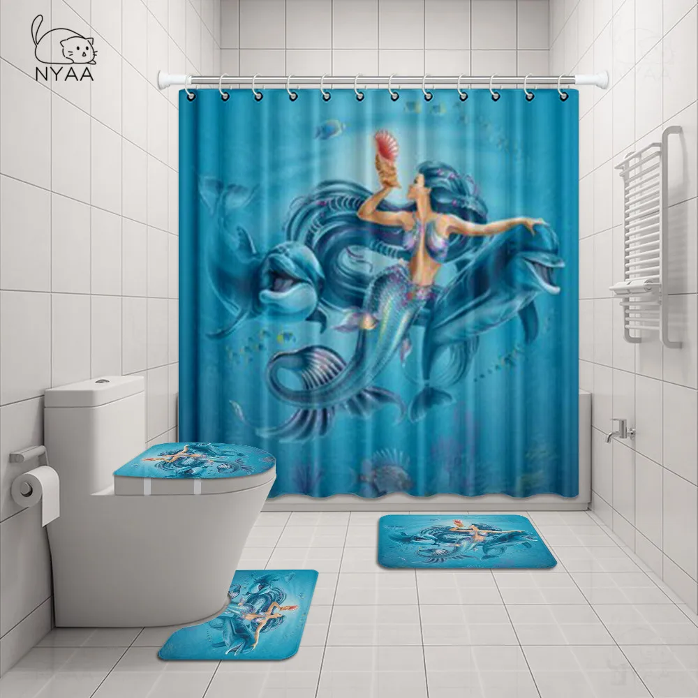 NYAA 4 шт. маленькая Милая Русалочка с рыбами Сексуальная занавеска для душа