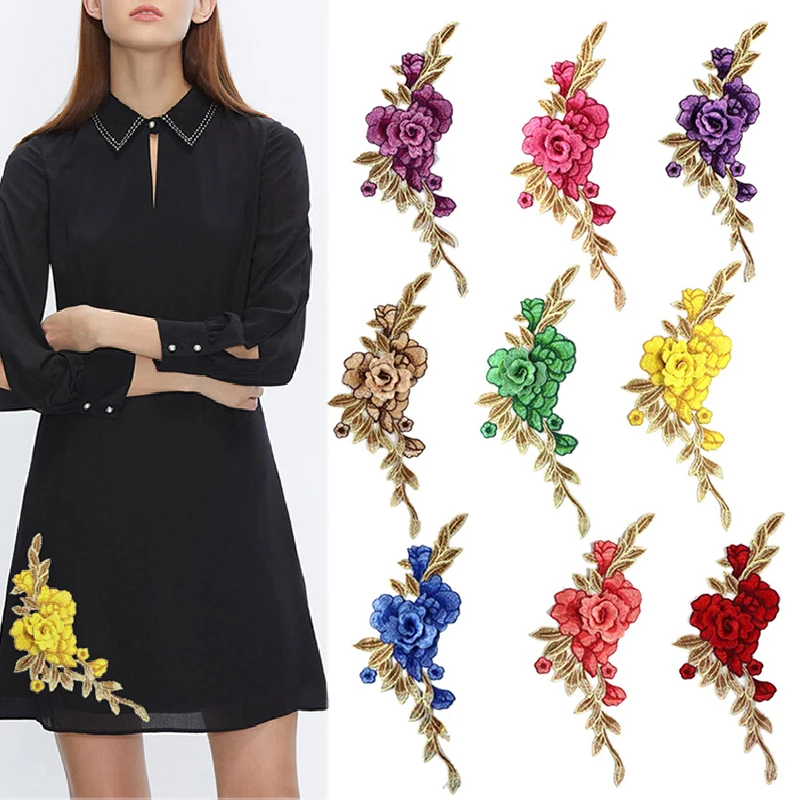 1 шт. вышитая красная роза патч для шитья цветок наклейки утюга на патчи одежды