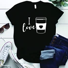 Женская футболка с принтом I Love Coffee, Повседневная футболка из полиэстера с коротким рукавом и круглым вырезом, размера плюс, S-5xl