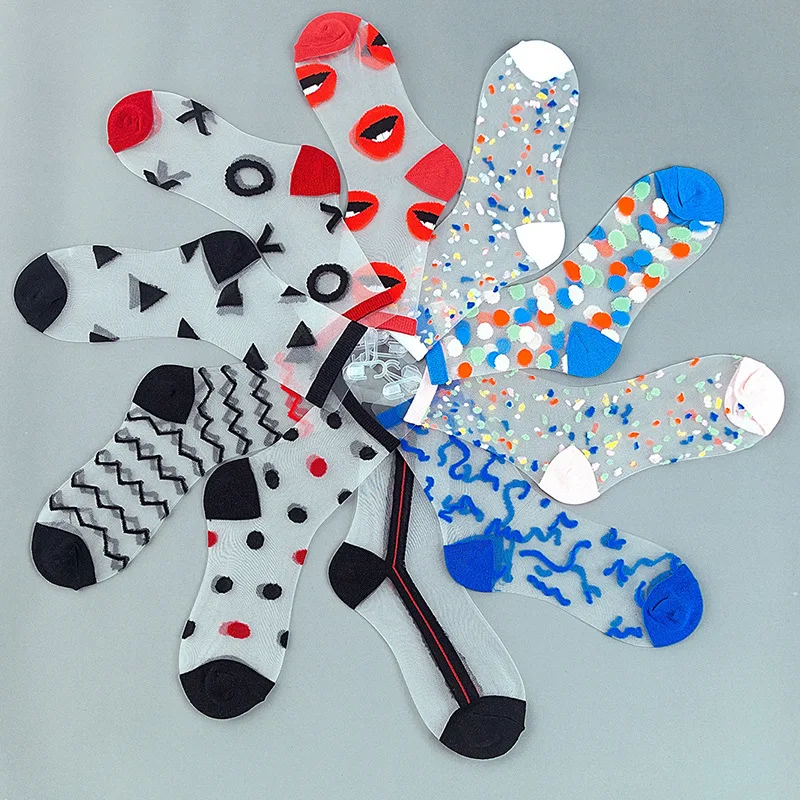 

Womens Silk Lace Transparent Socks Black White Fishnet Socks Summer Fashion Elasticity Ankle Thin Women Socks harajuku