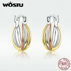 Женские Двухцветные серьги WOSTU, из серебра 100% пробы, 925 пробы, DXE719