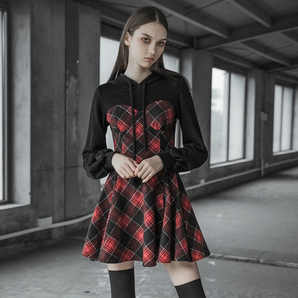 Женское платье-обманка в стиле панк с накидкой из двух частей свободное