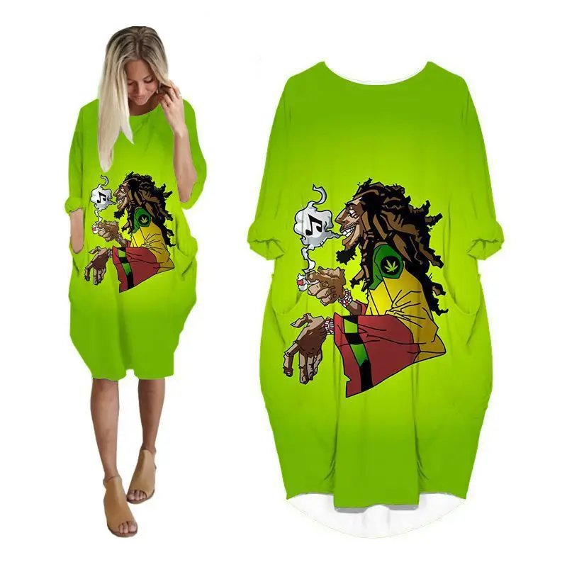 

LIASOSO 3D Print Fashion Mr Bob Marley Dress Women Funny Harajuku Dress Long-sleeve Maxi Dresses for Women Women Clothing
